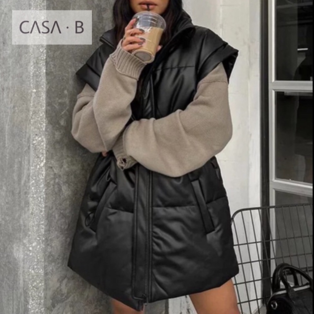 NEW ARRIVAL!!💫CASA B| Cap Sleeve Vegan Leather Long Oversized Puffer Vest
